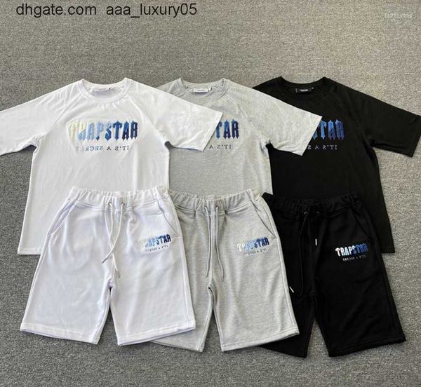 

men's t shirts women's trapstar white blue towel embroidery short sleeve shorts set spring summer fashion streetwear t-shirt motio, White;black