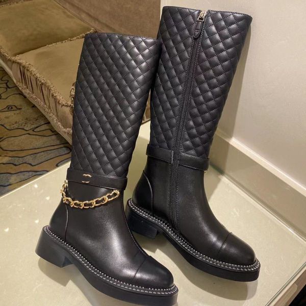 

new luxury women chain high boots diamond round toe black low and over the knee leather shoes ladies martin boot ankle boots 01