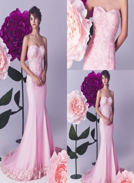 

pink elegant mermaid evening dresses sweetheart flowers appliques beads prom gowns satin sweep train formal dress evening gowns ro8795579, Black;red
