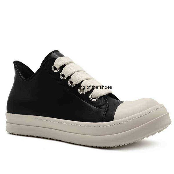 

ro men's low sports single shoe leather casual versatile thick sole shallow five hole wide lace up rubber raised board shoes, Black