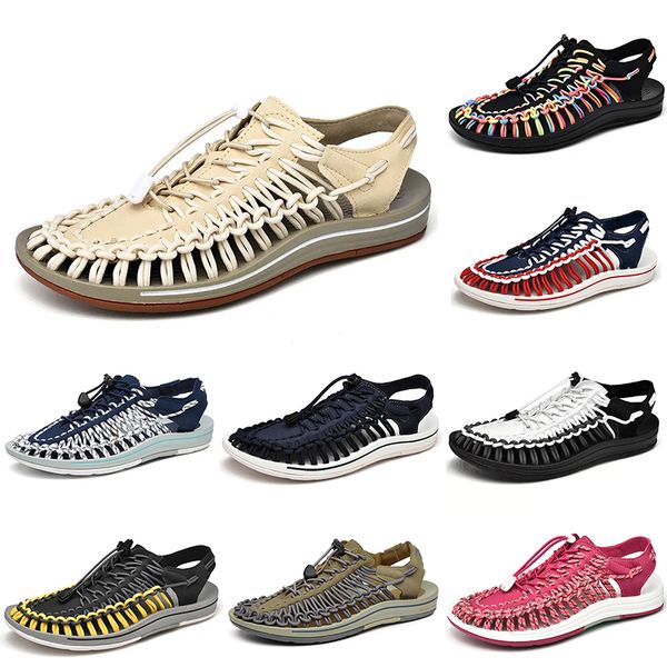 

2023 beach woven shoes men women colorful white blue beige pink brown black red mens trainers outdoor sports