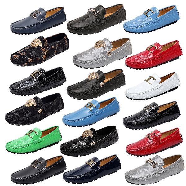 

luxury brands loafers pu leather solid color round toe crocodile print leather shoes office professional comfortable slip on casual, Black