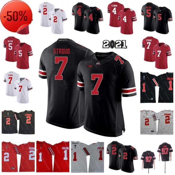 

ncaa ohio state buckeyes football jersey c.j. stroud justin fields j.t. tuimoloau chris olave julian fleming jack sawyer quinn ewers garrett, Black;red