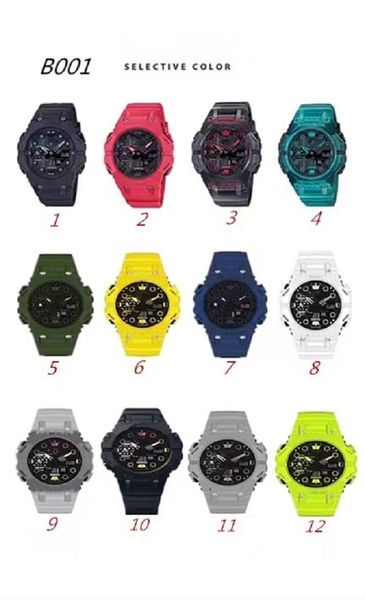 

sports digital quartz watch original shock b001 watch solar led dual display world time full function oak series, Slivery;golden