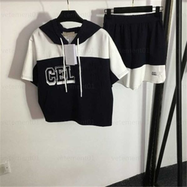 

tracksuits two piece set womens letter print color blocking short-sleeved hooded sweatshirt fashion casual elastic waist shorts tracksuit wo, White