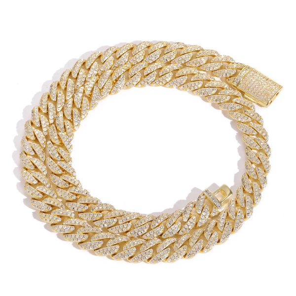 

hip hop hipster rapper moissanite cuban chain bling diamond 10mm 16-24inch full diamond gold plated necklace for men women fashion jewelry w, Silver