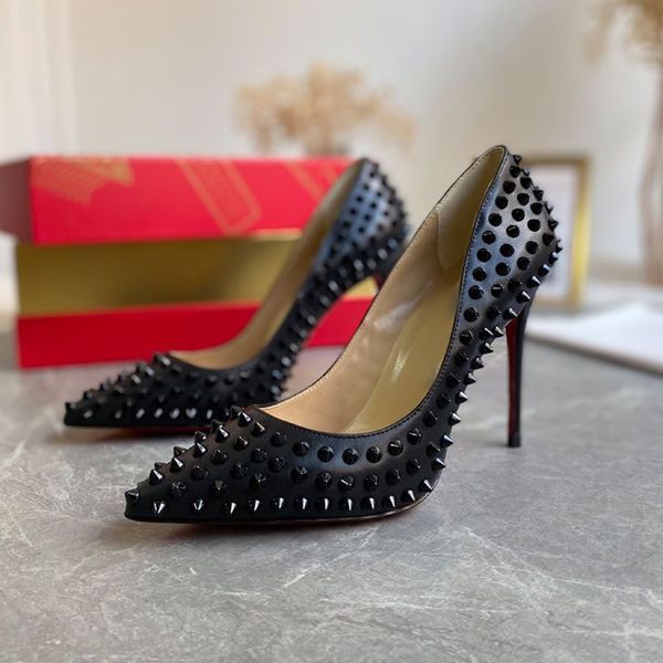 

fashion luxury women designer heels black red bottoms rivet pointed toe wedding prom evening heel dress shoes