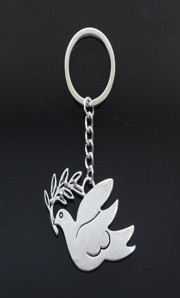 

new keychain 38x56mm peace dove with olive pendants diy men car key chain ring holder keyring souvenir jewelry gift3035709, Silver
