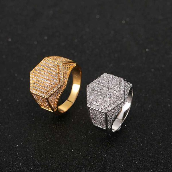 

band rings men's hexagonal ring hip hop diamond ring men's and women's jewelry sizes 7-11 230610, Silver