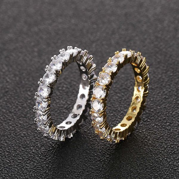 

band rings jewelry copper micro set zircon men's hip hop ring single row zircon ring sizes 6-12 230610, Silver