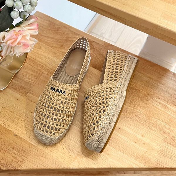 

luxury designer espadrilles women casual shoes summer spring platform with trigonometer letters logo loafer girls straw rope weaving sick so, Black