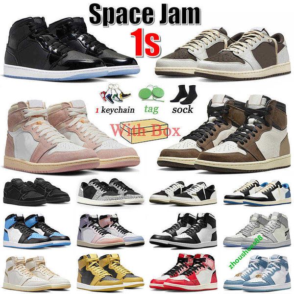 

ts x 1s with box basketball shoes jumpman washed pink 1 mid space jam high low reverse mocha black phantom olive men women sneakers