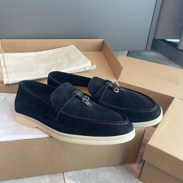 

summer luxury charms walk men loafers dress sneakers shoes lp flat low suede cow leather oxfords loro piana moccasins rubber sole gentleman, Black