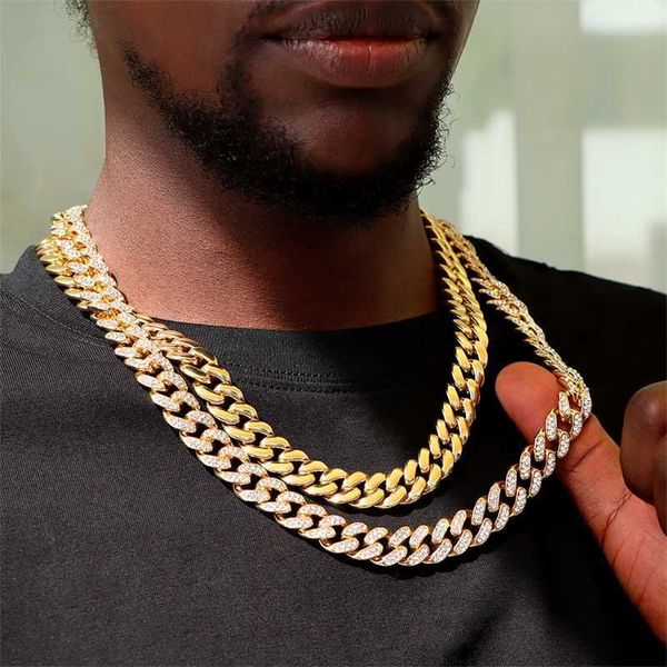 

strands hip hop minimalist miami cuban link chain necklace for men women bling gold color chunky metal choker necklaces luxury jewelry 23061, Black