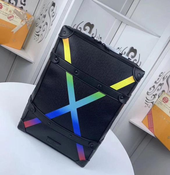 

2019 new fashion luxury bag luxury backpack largecapacity leather and canvas fashion printing rainbow backpack model m303375824804