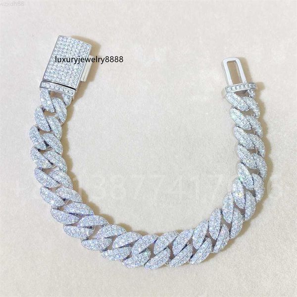 

luxury mens cuban bracelet moissanite iced out cuban link bracelet 12mm, Silver
