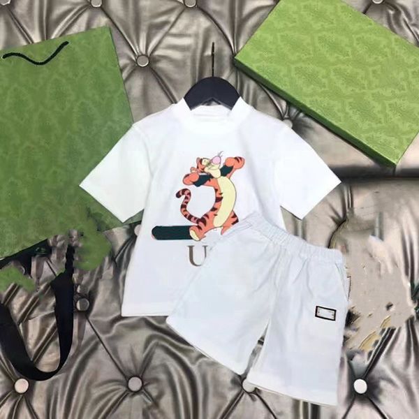

In stock 2-11 Years Designer Kids Clothing Sets T-Shirt Pants Set Brand printing Children 2 Piece pure cotton Clothing baby Boys girl Fashion Appare, White