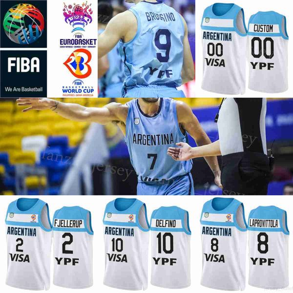 

screen printed basketball argentina 2023 world cup 2 maximo fjellerup jerseys 8 nicolas laprovittola 9 nicolas brussino 10 carlos delfino 12, Black;red