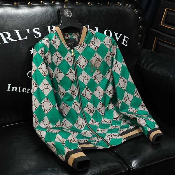 

trendy brand baseball neck jacket men's autumn new checker print fit youth coat, Black;brown