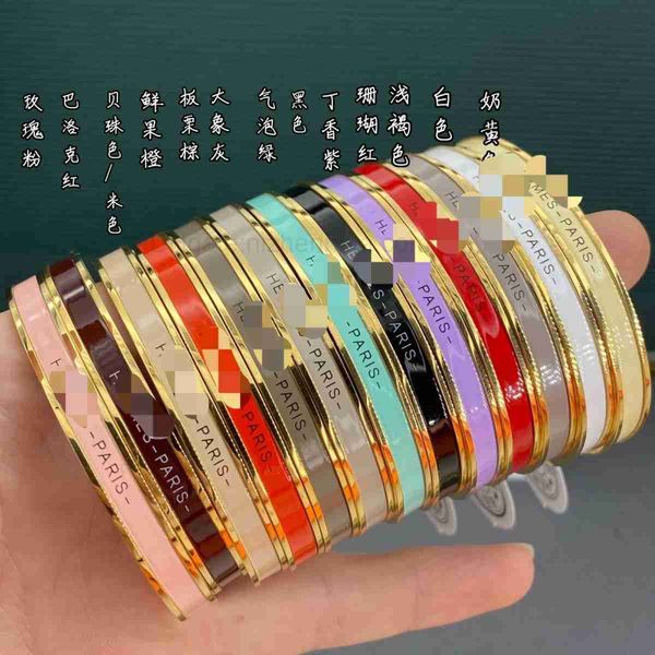 

luxury design her max narrow enamel bracelet round ring bracelet h enamel bracelet original brass enamel couple bracelet, Black