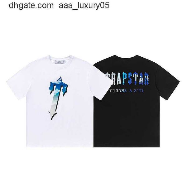 

designer fashion clothing tshirt tees trapstar short sleeve tshirt blue sky white cloud hip hop rap drill luxury casual cotton streetwear sp, White;black
