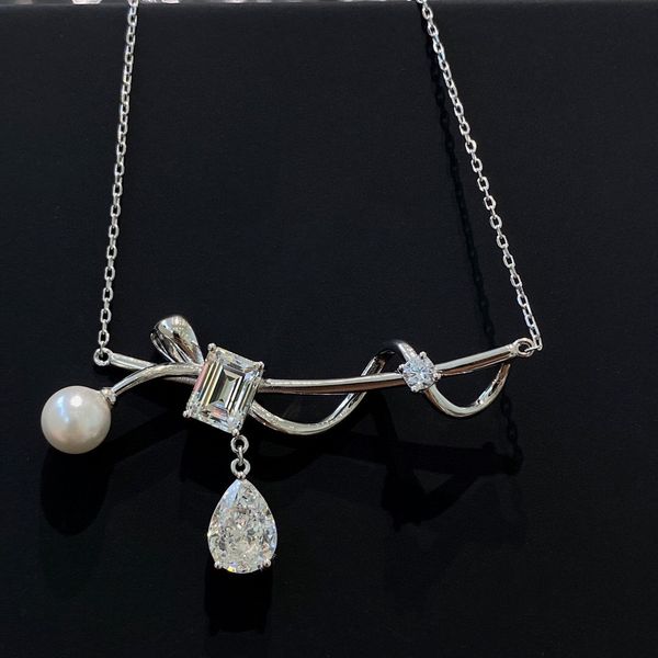 

well sale original single high-end quality s925 sterling silver water drop shape flower pendant with full diamond necklace for women wedding