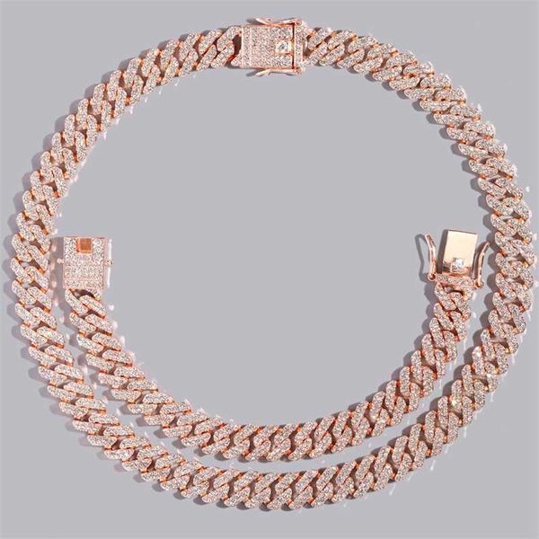 

strands hip hop women 12mm rose gold color cuban link chain necklace iced out bling 2 row rhinestone choker jewelry 230613, Black