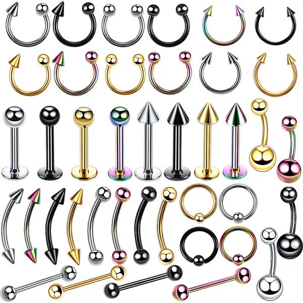 

4pcsset stainless steel body piercing set women men ear eyebrow lip nose tongue belly piercing mixed jewelry, Silver