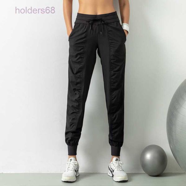 

yoga pants drawstring elastic waist joggers loose fit breathable gym clothes women sports running fitness pocket casual overall tights, Black