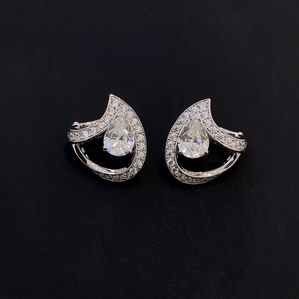 

well sale original single high-end quality s925 sterling silver water drop shape with full diamond stud earrings for women wedding jewelry p, Golden;silver