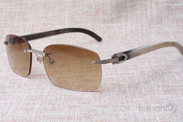 

2019 manufacturers produce frameless sunglasses 8200759 unique diamond designer glasses mixed horn rectangular lens glasses, Black