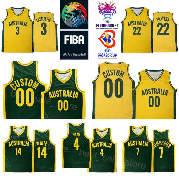 

print basketball australia 3 dejan vasiljevic jersey world cup 2023 national team 14 jackson thomas 11 nick kay 5 patty mills 7 isaac humphr, Black