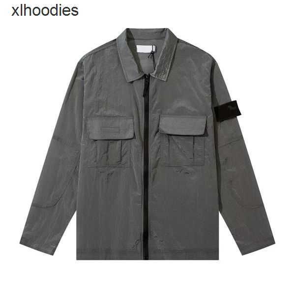 

men's jackets island spring compass badge sleeve patched brand stone coat metal nylon functional shirt double pocket jacket reflective, Black