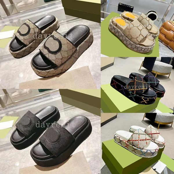 

designer platform sandals double g sandals waterproof thick bottom sandal women embroidered shoes fashion slipper mules stylist summer b ull, Black