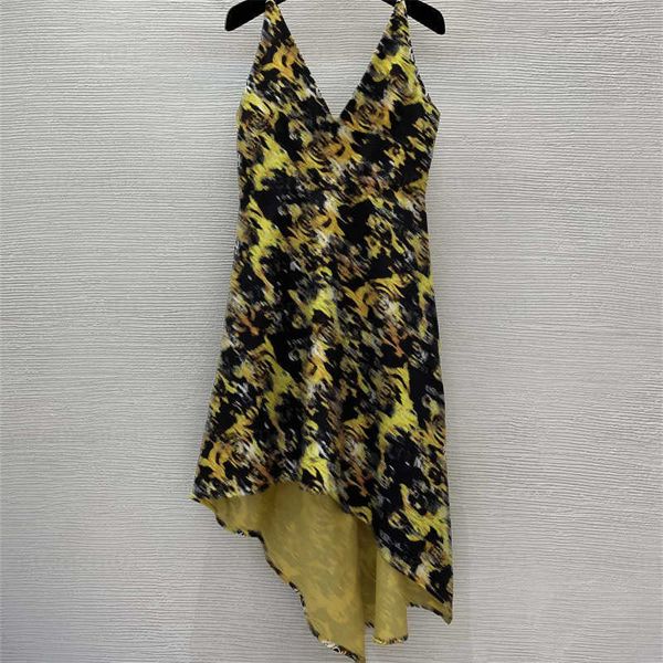 

luxury sling dress summer designer dresses floral letter logo print waist-slimming deep v-neck irregular halter beach dress womens designer, Black;gray