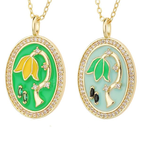 

oval lotus flower pendant necklaces with clear zirconia elegant gold color choker for women yoga meditation jewelry, Silver