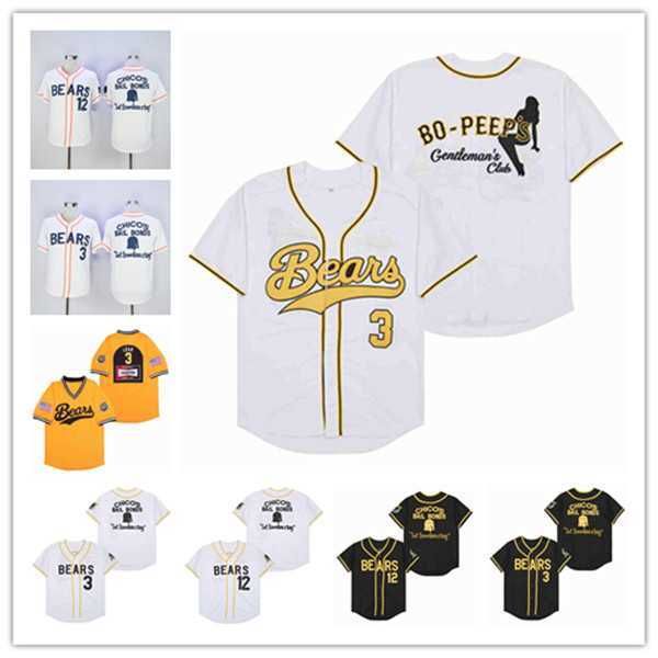 

1976 chico's bail bonds movie baseball jerseys the bad news bears 12 tanner boyle 3 kelly leak shirts stitched white black yellow, Blue;black
