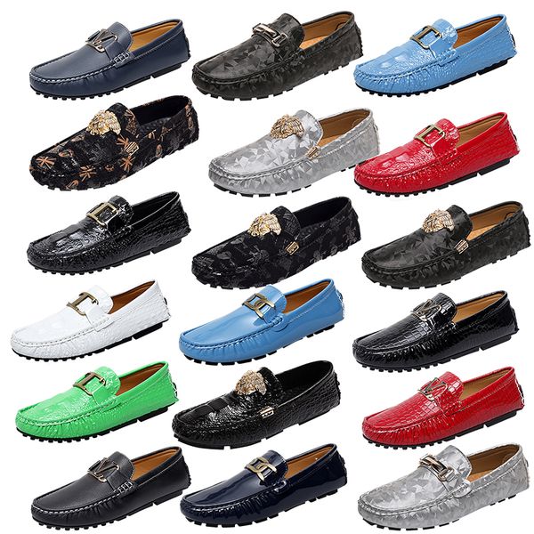 

high-quality italy brand patent leather glossy loafers metal buckle solid colour leather shoes business office shoes driving shoes size 35-4, Black