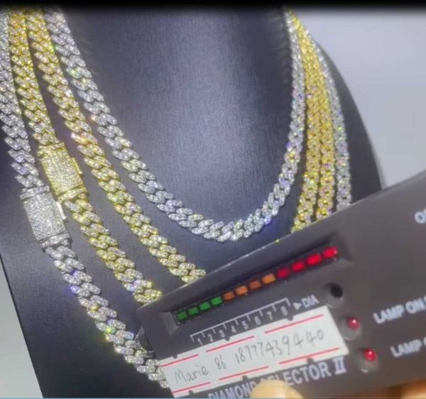 

8mm width hip hop necklace fashion style s925 with vvs moissanite iced out diamond cuban link chain moissanite, Silver