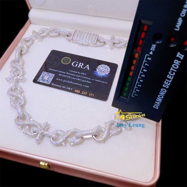 

new style cross bling moissanite diamond cuban link chain necklace men's hip hop necklace jewelry, Silver