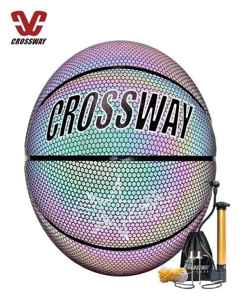 

glowing reflective basketball ball for night training sports official size 7 pu rainbow wearresistant holographic luminous flashi8941045