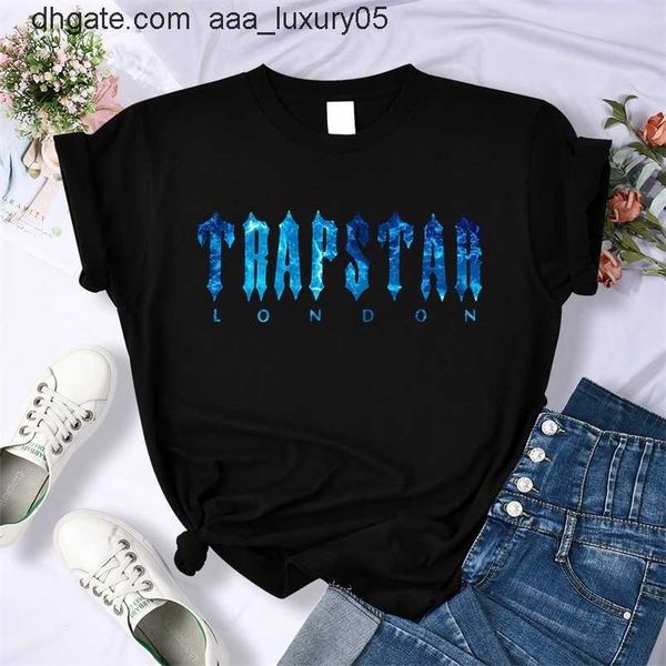 

trapstar undersea blue printed tshirt women summer breathable casual short sleeve street hip hop tee clothing soft 220701, White;black