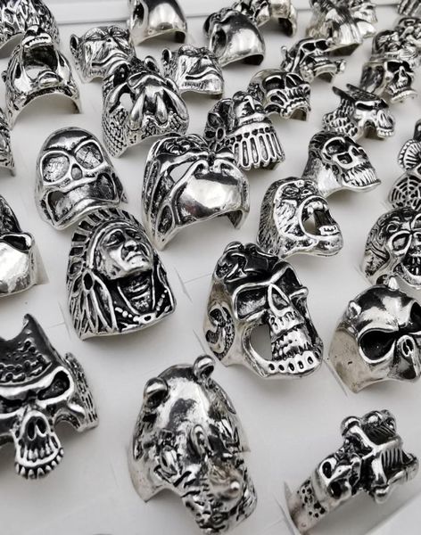 

gothic skull ring vintage silver color punk biker metal jewelry rock skeleton rings size 16mm to 22mm mix style whole2940871