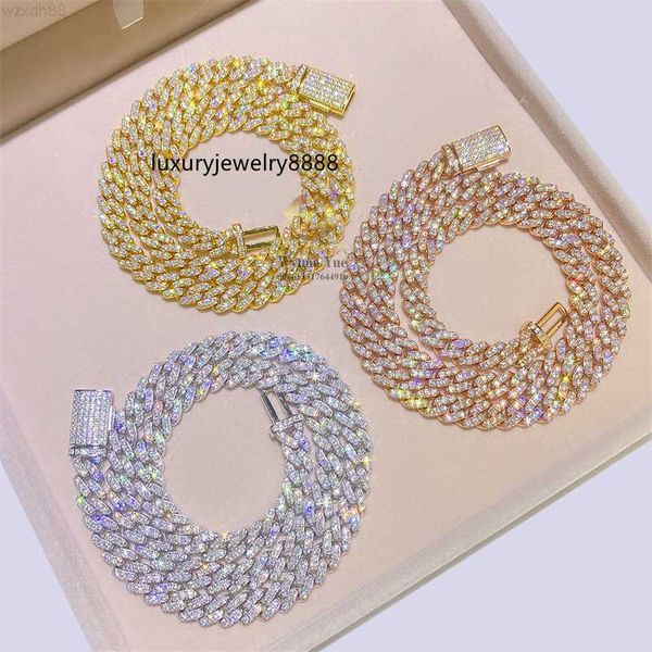 

8mm 1row round corner s925 prong setting iced out moissanite diamond men cuban link chain, Silver