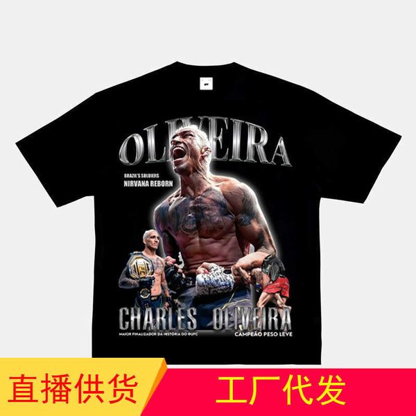 

oliveira t-shirt ufc portrait short sleeve combat hiphop vintage, White;black