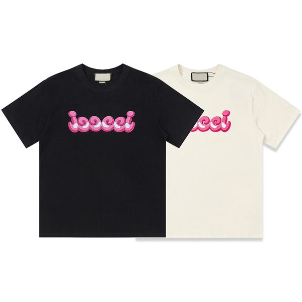 

23ss new woman men's t-shirts high end classic jelly pink letter printed tee summer limited beach breathable street fashion casual shor, White;black