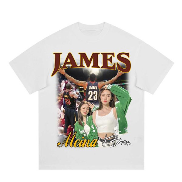 

new james mina t-shirt small neckline pure cotton digital direct spray street vintage men's and women's short sleeves, White;black