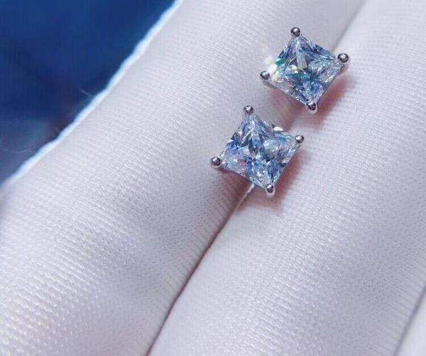 

luxury 8mm 10mm women men square cz diamond sterling silver s925 wedding post earrings cz size 1carat 2carat for boys girls3485119, Golden;silver