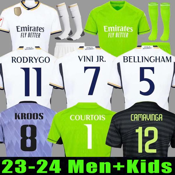 

2023 2024 soccer jerseys 22 23 24 football shirt real madrids camavinga alaba modric valverde fourth camiseta men and kids uniforms vini jr, Black;yellow