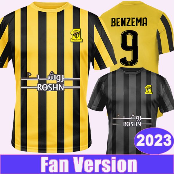 

22 23 al ittihad saudi club mens soccer jerseys #9 benzema home 3rd football shirt short sleeve aldult uniforms, Black;yellow